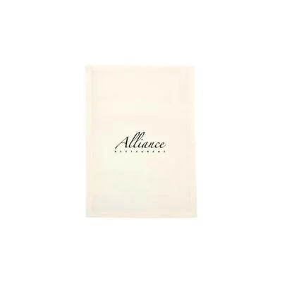 Un sac en papier blanc avec le mot « Alliance » imprimé en lettres cursives noires au centre.