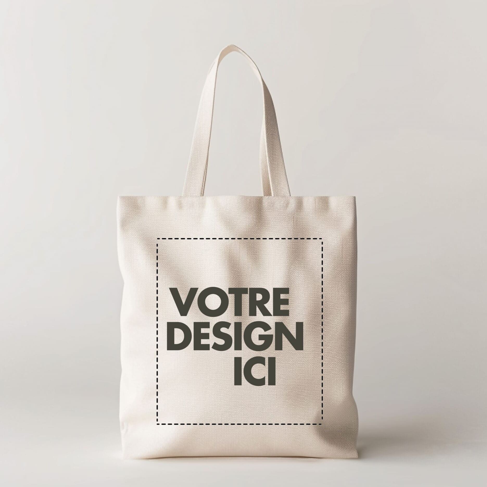 Un sac cabas écru en matière épaisse (280g/m2) arbore la phrase 
