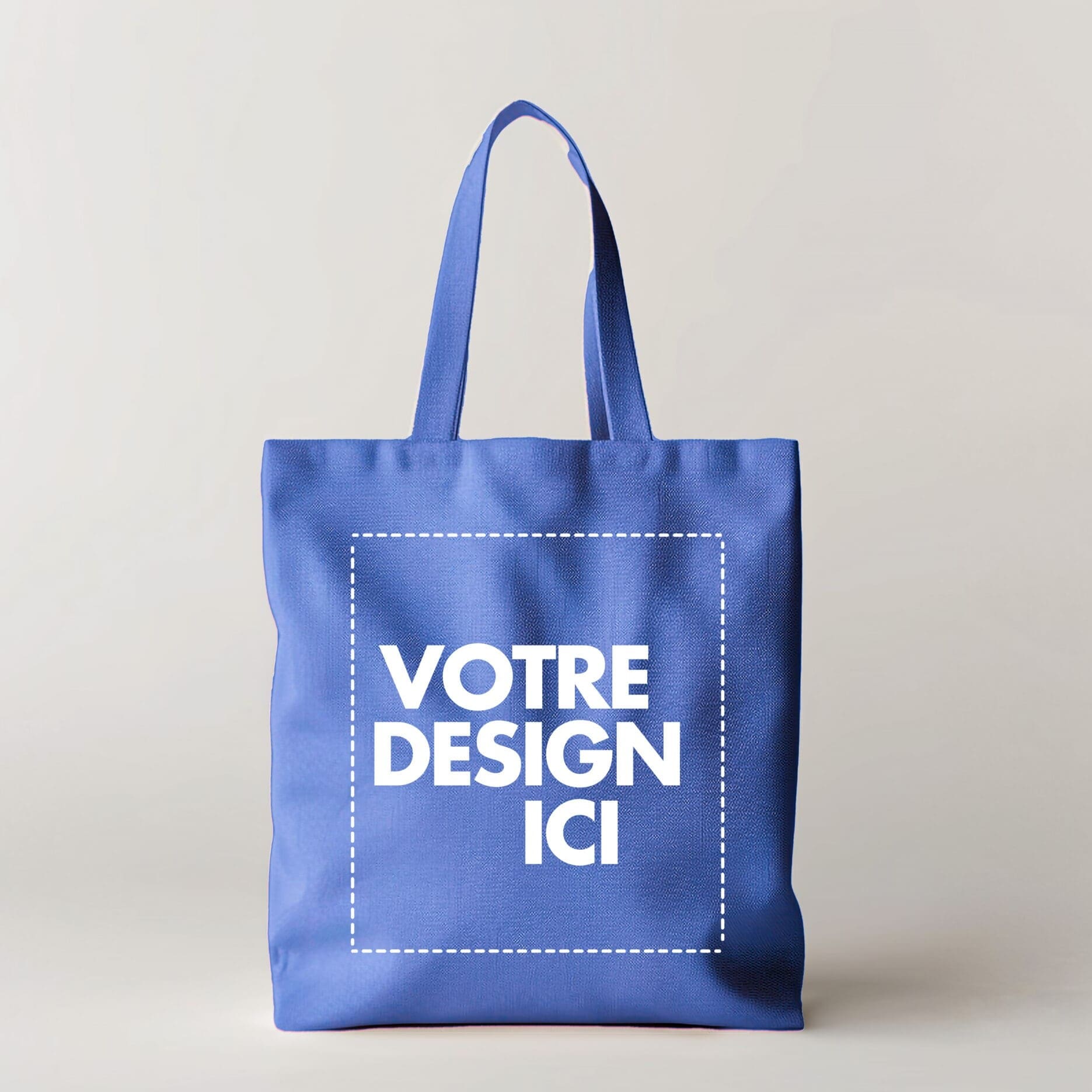 Le Totebag fin couleur (150g/m2) bleu est confectionné dans un tissu teinté fin et met en valeur le texte 