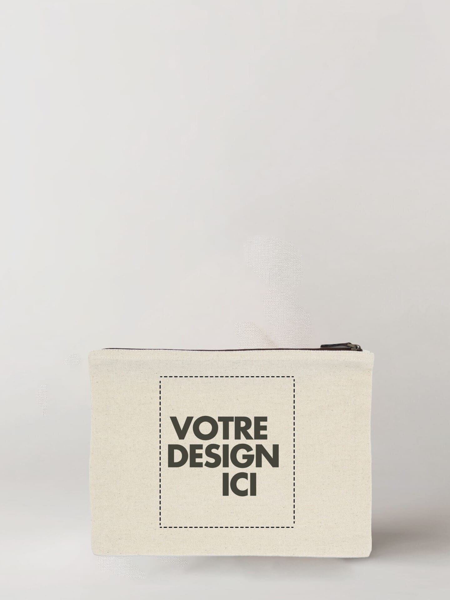 Trousse épaisse écrue (280g/m2) équipée d'un éclair, avec l'inscription 