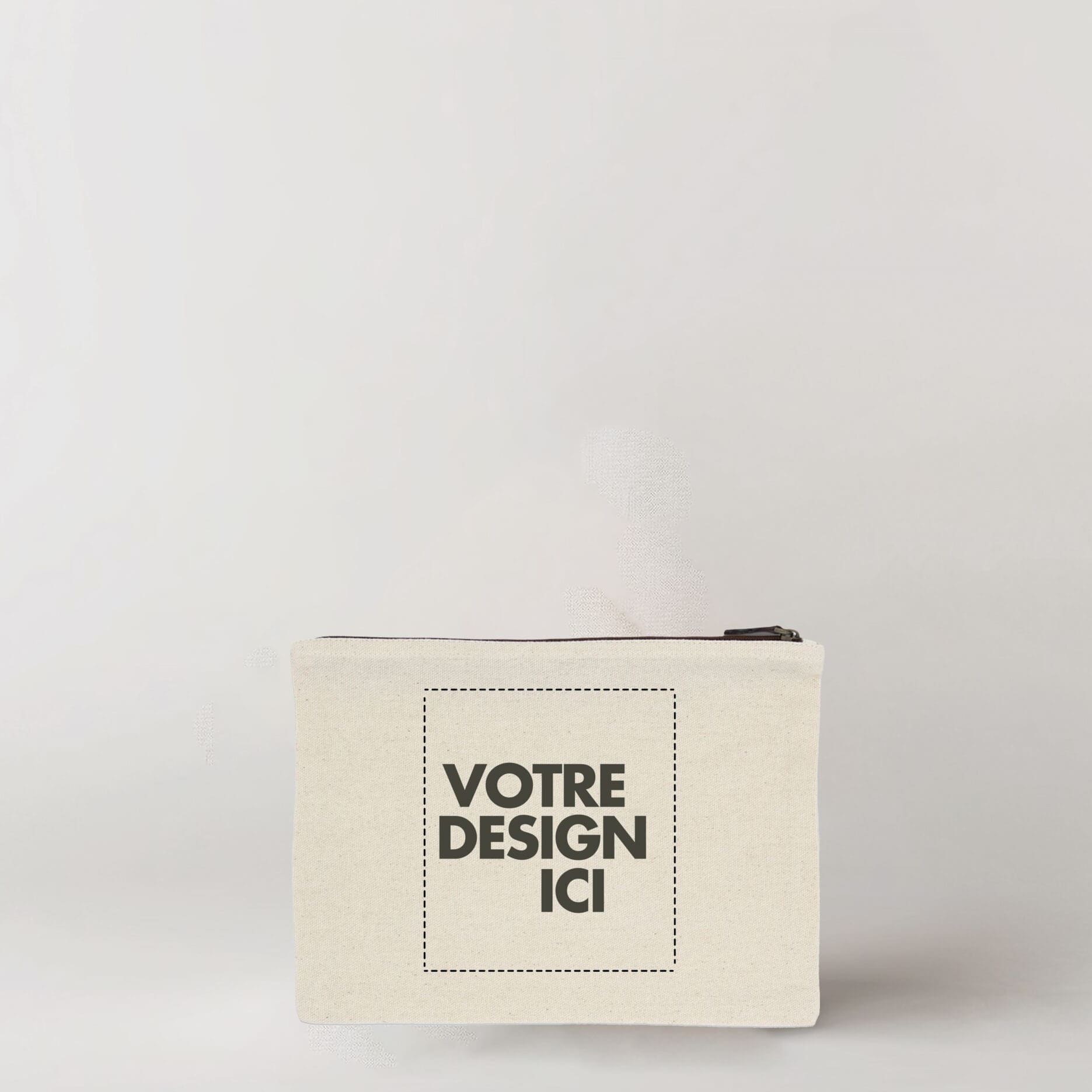 Trousse épaisse écrue (280g/m2) équipée d'un éclair, avec l'inscription 