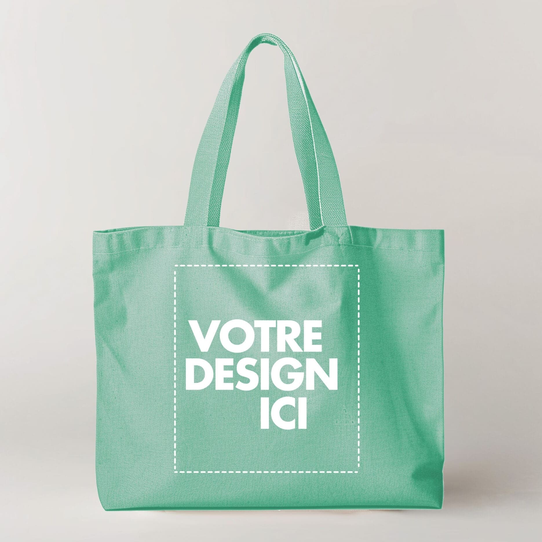 Le Cabas épais couleur horizontal (280g/m2) de couleur verte met en valeur le texte 