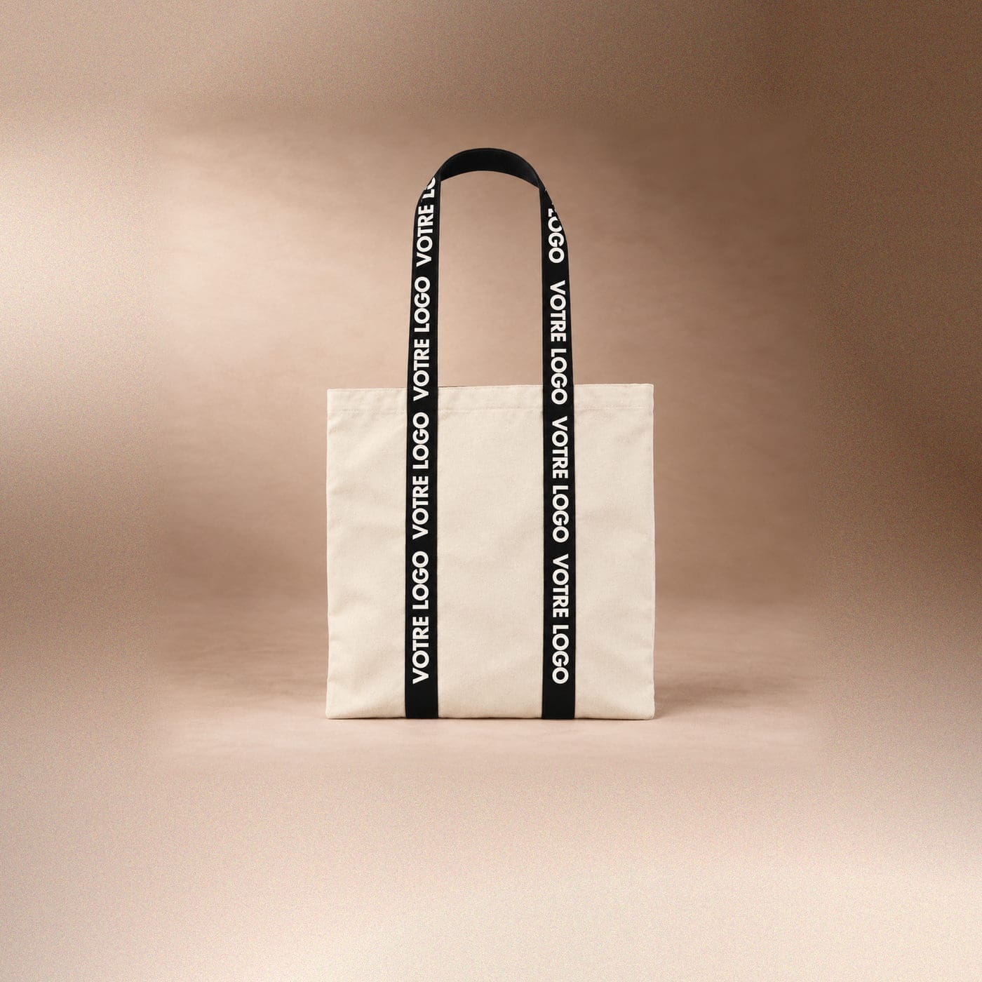 Tote bag écru à anses personnalisables, logo imprimé sur les anses